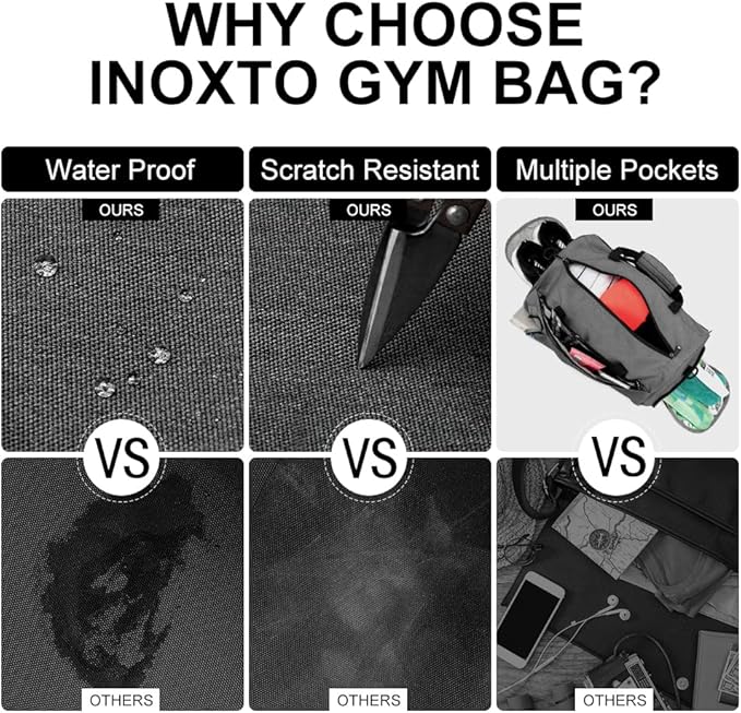INOXTO Small Sports Gym Bag，Travel Duffel Bag with Dry Wet Pocket and Shoes Compartment for Women and Men，35L Waterproof Weekender Fitness bag For Swim Sports Travel Working Out (dark grey 2)