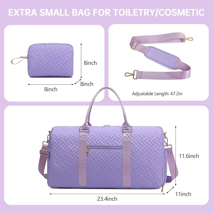 Duffle Bag for Travel, Weekender Bag with Shoe Compartment, Carry On Overnight Bag for Women with Toiletry Bag, Gym Bag with Wet Pocket, Hospital Bags for Labor and Delivery Beige