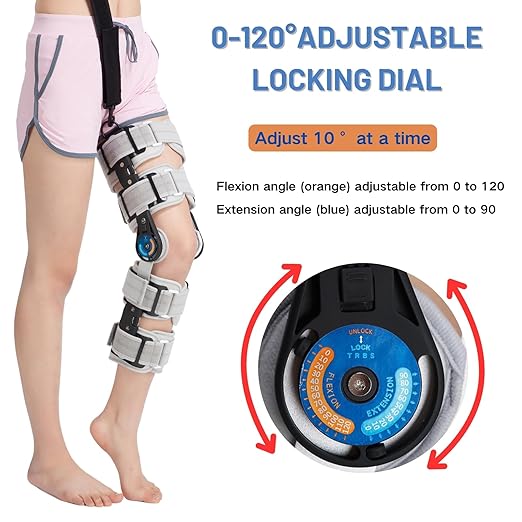 Hinged ROM Knee Brace with Side Stabilizers, Adjustable Post Op Knee Immobilizer for ACL, PCL and MCL Injury, Medical Knee Orthopedic Support, Leg Stabilizer for Man and Women