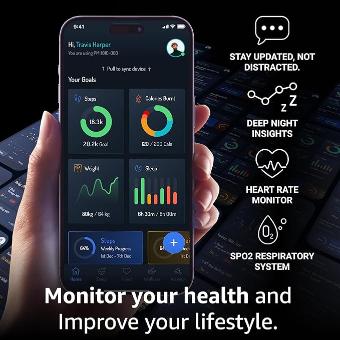 pininfarina Sport Sintesi Smart Watch, Heart Rate Monitoring, Fitness Tracker, FKM Strap, Sleep Monitoring, GPS Tracker, 30-Day Battery Life, Android & Apple Compatible