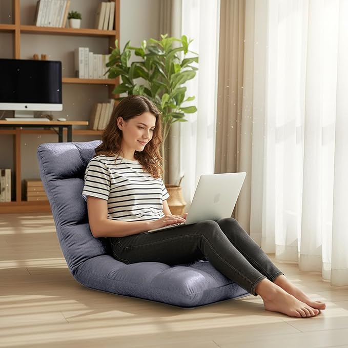 FLOGUOR Indoor 5-Position Adjustable Floor Chair with Back Support Folding Padded Gaming Sofa Chair, Lounge Chair for Adults Video Gaming, Perfect for Meditation, Reading QL050-GR