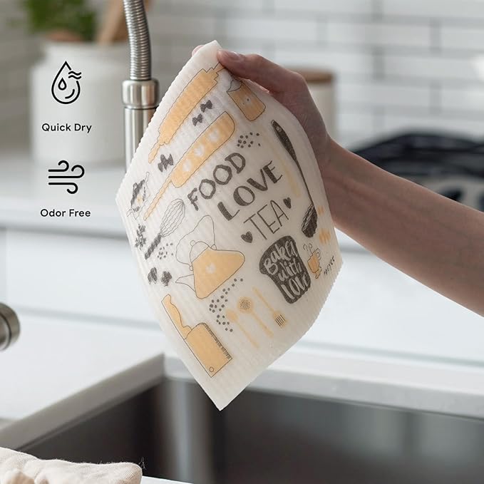 RECYCO Swedish Dishcloths for Kitchen | 6 Pack Kitchens Love Washable Dish Rags | Cellulose Reusable Cleaning Paper Towels | Absorbent Counter Dish Cloth Sponge Kitchen Wipes, 8" L x 7" W