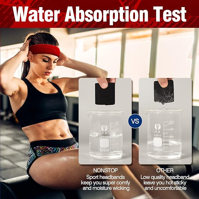 Sweatbands Sports Headband for Men & Women, Moisture Wicking Hairband Athletic Towel Headbands Cotton Head Sweat Bands for Running, Cycling, Yoga, Spa