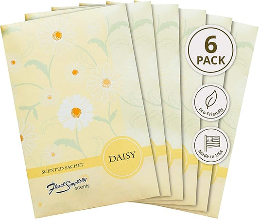 Daisy Scented Sachets Pack of 6, Spring and Summer - Long-Lasting Scented Bags, Home Fragrance, Air Freshener & Deodorizer for Closet, Room, Drawer, or Cars, Made in USA