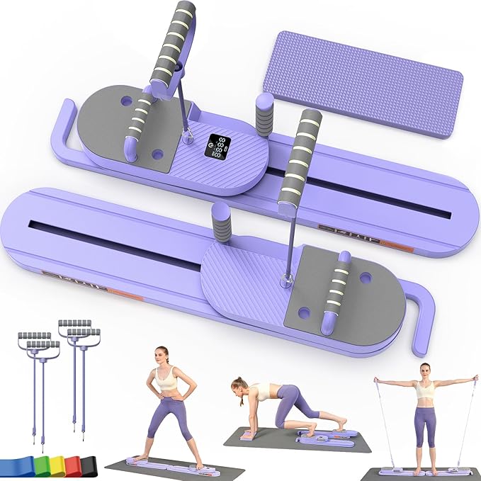 2025 Upgrated Pilates Board, Portable Pilates Reformer with Two Groups Resistance Band and Counter, Multi-Function Abdominal Pilates Board for Home, Suitable for Women's Full-Body Workouts