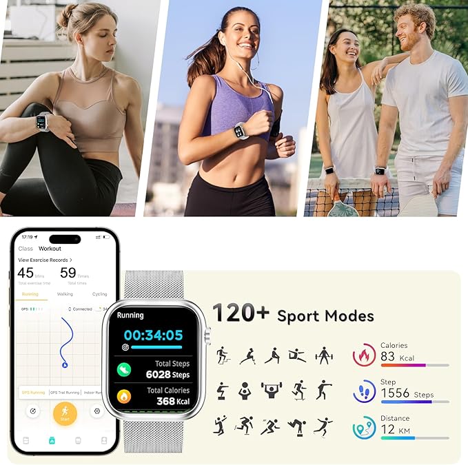 GADIXY Smart Watches for Men Women(Answer/Make Calls),7 Day Battery Fitness Tracker Watch SpO2/HR/Sleep/BP,120+ Sports Activity Trackers,IP68 Smart Watch for Android/iOS,120+Dials,2 Bands,Silver