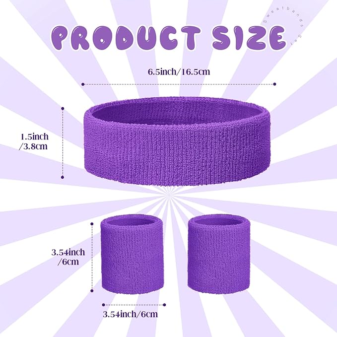 Bememo 36 Pcs Neon Sweatbands Set for Kids Bulk Sports Headband Wristband Set Cotton Terry Basketball Tennis for Students Youth 80s 90s Halloween Costumes Cosplay Glow Party