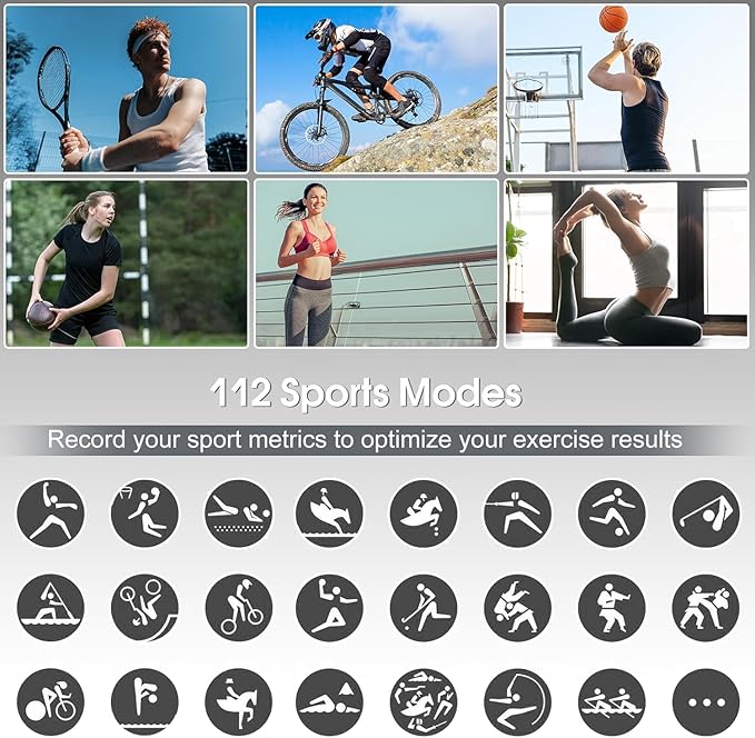 Smart Watch for Men Women, 1.85" TFT-Touch Screen Smartwatch with Call Function, 112 Sport Modes, Fitness Tracker with 24/7 Heart Rate/Sleep Monitor, IP68 Waterproof, Fitness Watch for Android/iOS