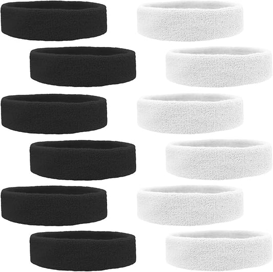 12 Sweatbands Cotton Sports Headbands Terry Cloth Moisture Wicking Athletic Basketball Headband by Kenz Laurenz