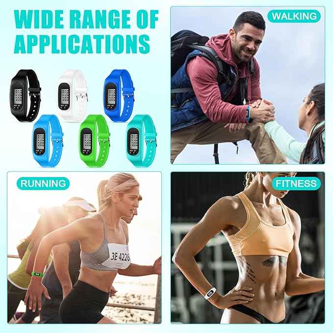 Geyoga 24 Pcs Pedometer for Walking Steps and Miles Pedometer Watch Silicone Steps Tracker Running Bracelet Ankle Step Counter for Calorie Burning and Step Counting