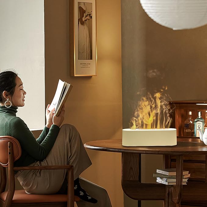 Essential Oil Air Diffuser Flame Colorful Water Vapor Fire Fireplace Humidifier for Aromatherapy Aroma Therapy Machine Room Bedroom,Flame Diffuser for Essential Oils,White