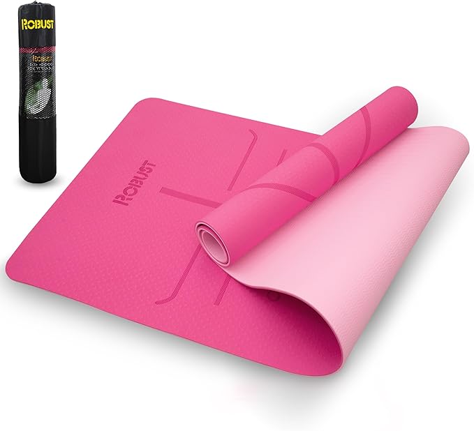 Robust Non-Slip Yoga Mat with Strap, 1/4" Thick TPE Eco-Friendly Workout Mat for Yoga with Position Lines and Texture Surface, Gym Mat for Women, Men, Pilates and Exercises Anti-Tear Sweat-Proof Exercise Mat