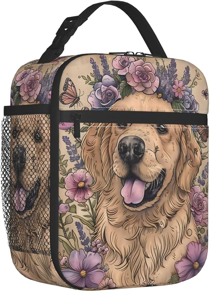 Cute Dog Lunch Box for Kids,Puppy Insulated Bag for Student,Pet Lovers Reusable Thermal Insulation Cooler Tote Bags for School Work Picnic Camping Outdoor Gifts (Golden Retriever)