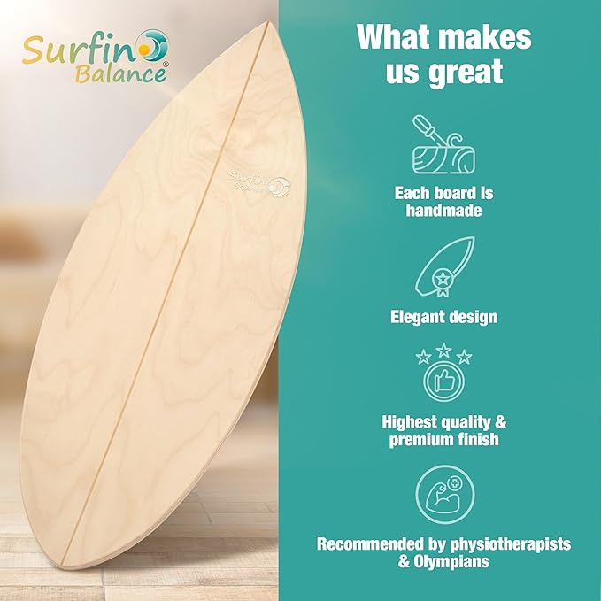 Wooden Balance Board - unique [incl. corc roller, corc hemisphere and balance ball] Balance Board Kids - Balance Boards for Adults - Indo Board Mobo Board Gibbon Board Giboard Slackboard Balancing