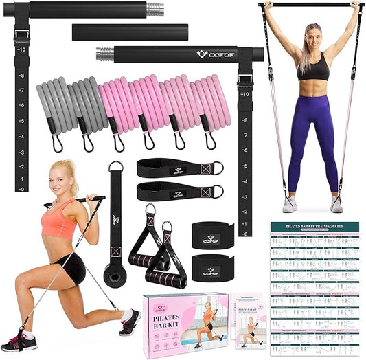 Pilates Bar Kit with Resistance Bands, Multifunctional Yoga Pilates Bar with Heavy-Duty Metal Adjustment Buckle, Portable Home Gym Pilates Resistance Bar Kit for Women Full Body Workouts