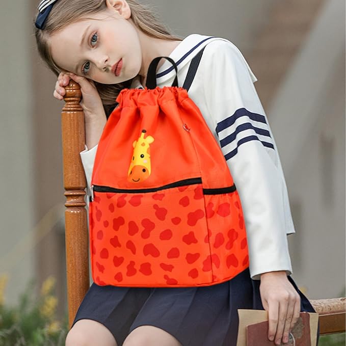 Giraffe Drawstring Back Kids Drawstring Bags Rainbow Gym String Backpack Bulk for Girls Boys Dance Waterproof Nylon Sports Giraffe One Size Orange