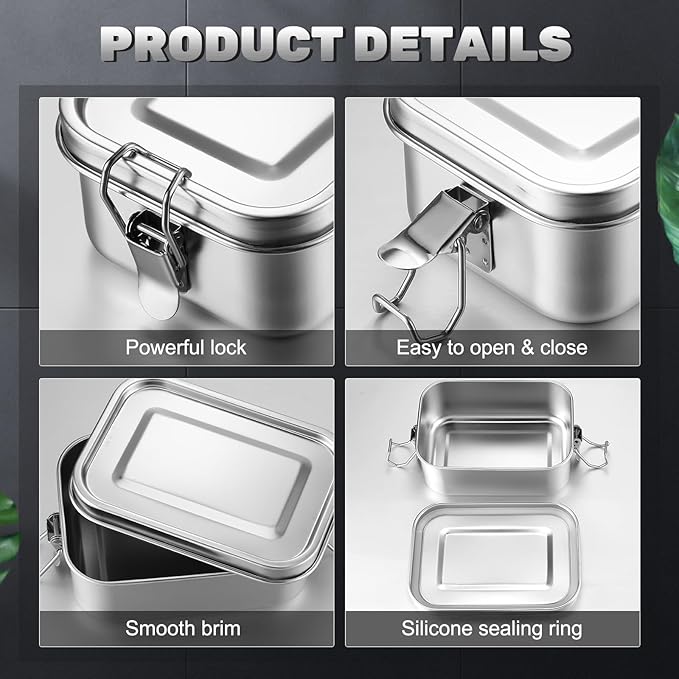 Umigy 8 Pcs Stainless Steel Food Containers Metal Bento Lunch Box Stainless Steel Food Storage Containers, Lockable Clips to Leak Proof, Reusable Dishwasher Snack Boxes for Work, Picnic (550ml)