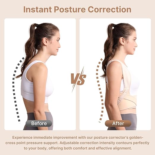 Fit Geno Posture Corrector for Women: Adjustable Lightweight Upper Back Brace for Neck Shoulder & Upper Back Pain Relief - Improve Posture Correct Hunchback Slouching Kyphosis Invisible Under Clothes (M/L Under Bust 32"-45")
