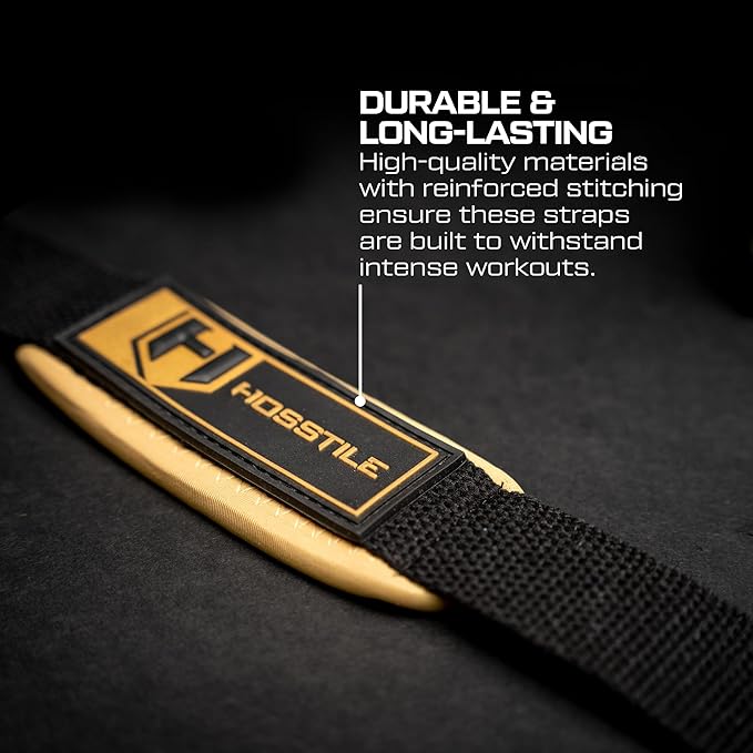 HOSSTILE Padded Lifting Wrist Straps (Pair) - Reinforced Neoprene Support for Powerlifting, Bodybuilding, Gym Workouts, Strength Training, Deadlifts & Fitness Workouts - Extra Long, Durable, Adjustable