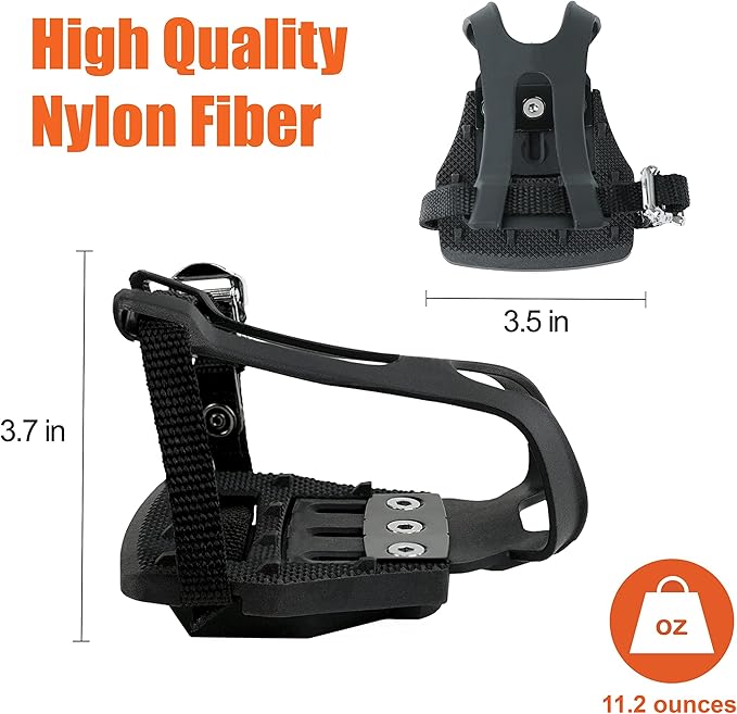 BV Bike Pedals Shimano SPD/Look Delta Compatible 9/16'' with Toe Clips - Peloton Pedals for Regular Shoes - Toe Cages for Peloton Bike - Exercise Bike Pedals - Universal Fit Bicycle Pedal