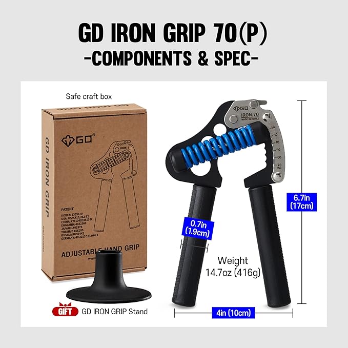 GD IRON GRIP 70 Hand Grip Strengthener (Adjustable hand grip) Wrist and Forearm Strength Trainer Hand Strengthner