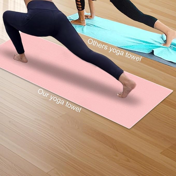 Hot Yoga Towel with Dense Silicone Grip Dot,Soft Waffle Fiber Yoga Mat Towel Non Slip,72'' x 25'', Mat Size, Absorbent Sweat, Anti-Slip Exercise Savely,Bikram,Pilates Gear, with a Sweat Towel(Pink)