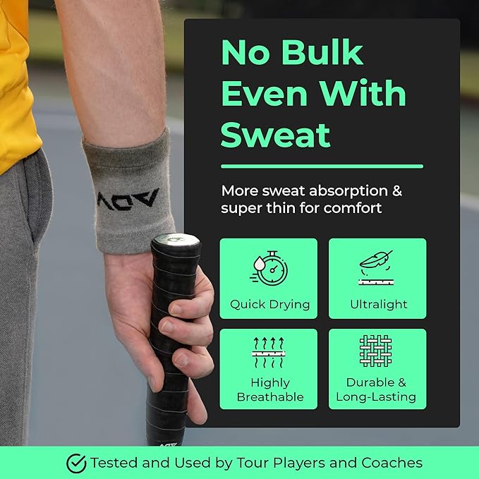 ADV Tennis Wristbands with New Age Polyester Cotton Blend - Ultra Absorbent Wrist Sweatbands - Doublewide & Slim Wrist Bands for Sweat - 4 Pack or 2 Pack