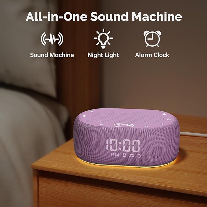 1Mii White Noise Sound Machine for Sleep, Brown Noise Machine for Baby Adults Sleeping, 18 Soothing Sounds with 7-Color Night Light, Timer, Alarm Clock, Volume Control, Remote App Control - Purple