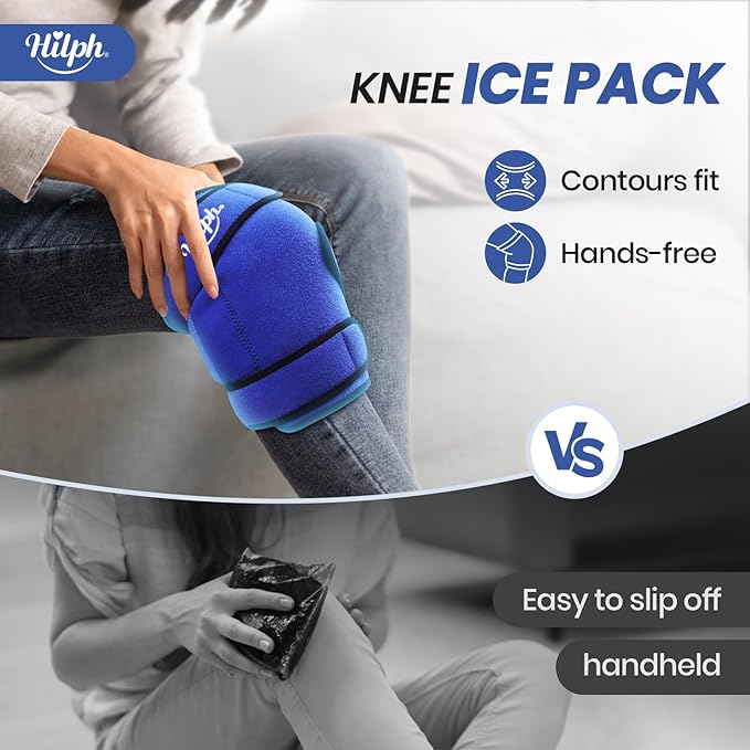 Hilph Knee Ice Pack Wrap, Reusable Adjustable Brace with 2 Gel Hot Cold Packs Around Entire Knee for Pain Relief, Replacement Surgery & Meniscus Tear, ACL, Arthritis, Swelling, Blue