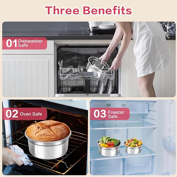 6 Pack Reusable Stainless Steel Snack Containers with Lids Set, Round Nesting Salad Dressing Container To Go, Metal Food Containers for Lunch Box Meal Prep (Size 38oz, 25oz, 12oz, 6.4oz, 3.8oz, 2.2oz)