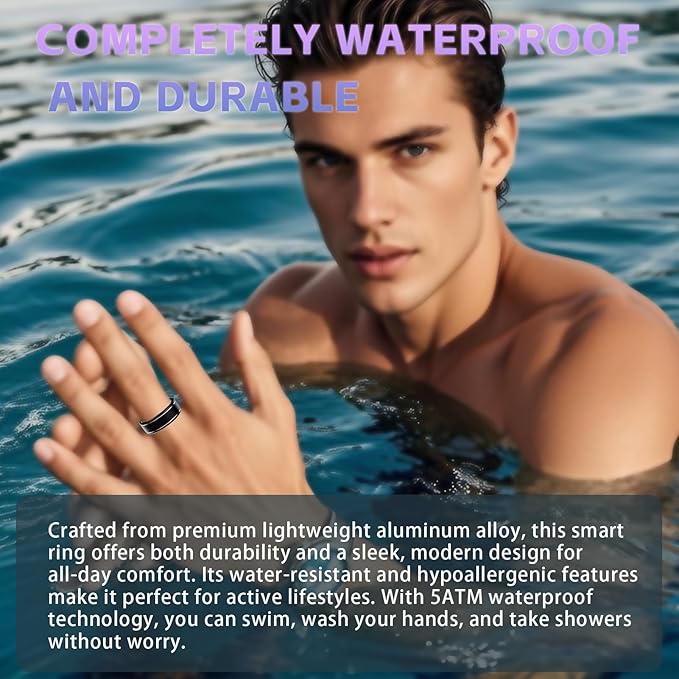 Smart Ring for Men Women – Fitness Tracker Ring with Heart Rate, SpO2, Blood Pressure, Sleep Monitoring, Step & Calorie Counter, No Subscription Fee, iOS & Android Compatible (Black, 9)