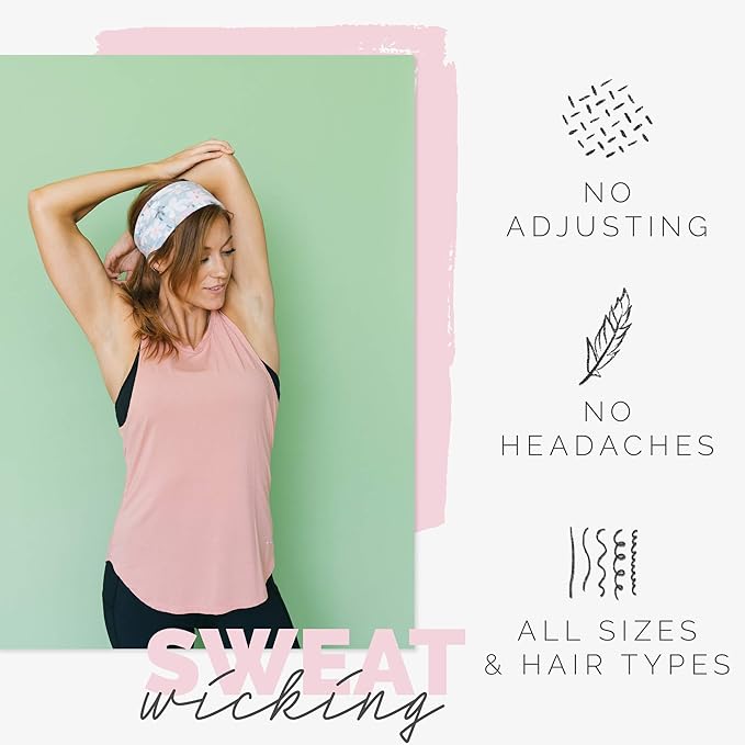 Maven Thread Headbands for Women - Wide Sports Headband for Running, Exercise, Gym, Athletic Workouts and Yoga, 4" Thick Non-Slip Sweatbands, 2Pack