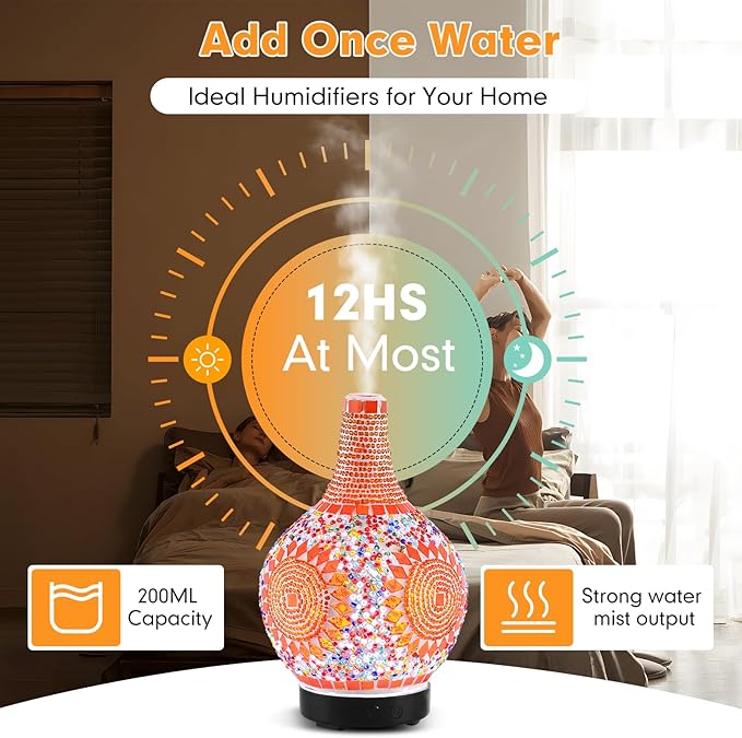 Mosaic Glass Diffuser, Tiffany Aromatherapy Diffuser 7 Color Changing Turkish LED Cold Air Diffuser Sunflower Moroccan Essential Oils for Diffusers for Home Office