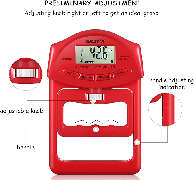 GRIPX Digital Hand Dynamometer Grip Strength Measurement Meter Auto Capturing Electronic Hand Grip Power 198Lbs / 90Kgs