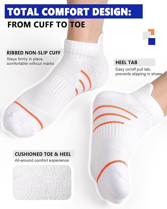 Cotton Ankle Compression Socks for Women 6 Pairs, Running Socks with Arch Support Plantar Fasciitis Athletic Sock