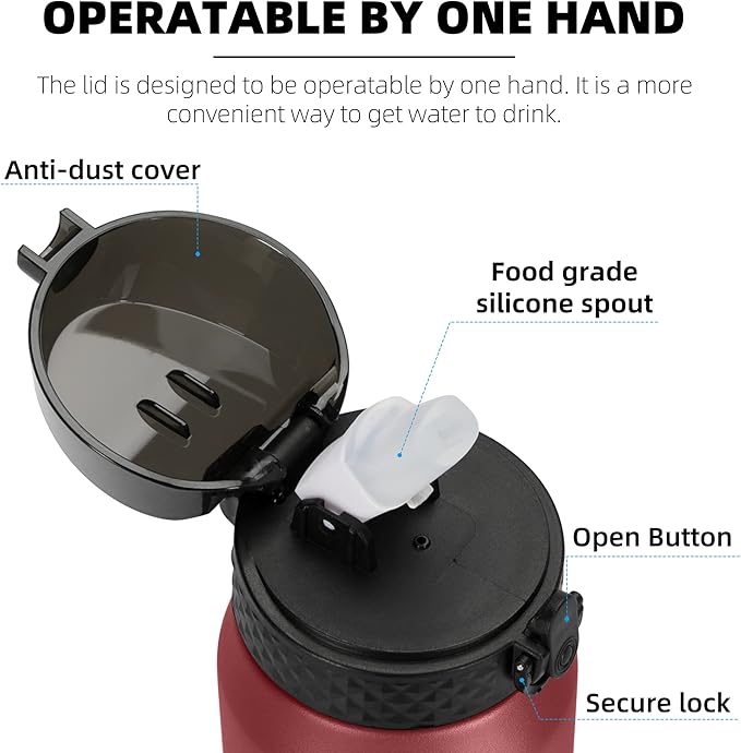 Fanhaw 24 Oz Stainless Steel Insulated Sports Water Bottles with Straw for Kids, Men and Women (Red Black)