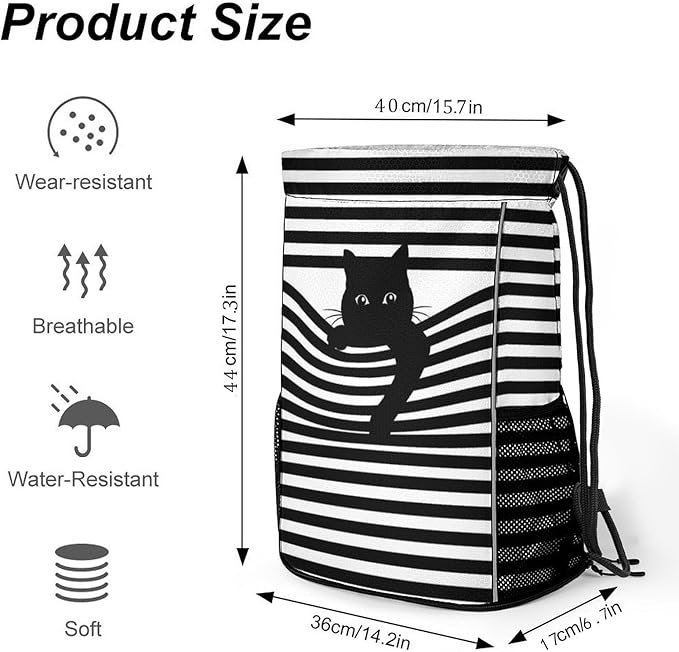 Cat Drawstring Backpack Gym Bag With Shoe Compartment String Bag Sport Beach Swimming Sackpack For Women Men