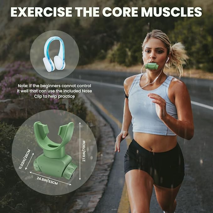 Breathing Exercise Trainers Adjustable and Portable Easy to Clean for Daily,Fitness & Sport Green