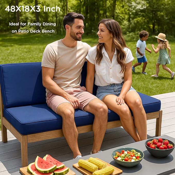 Codi Outdoor Bench Cushion 48 inch, Double Waterproof Patio Furniture Cushions Replacement for Swing, Porch, Couch, 48x18x3'', Navy