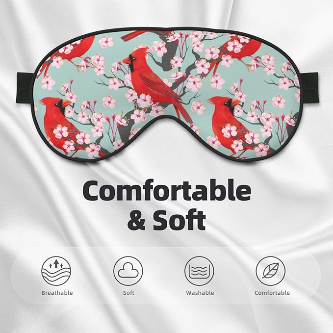 Sleep Eye Mask Cardinal and Bloom Cherry Sleep Mask for Women Men Comfortable Eye Mask with Adjustable Strap Soft Eye Cover Blindfold for Travel Yoga Nap Shift Work