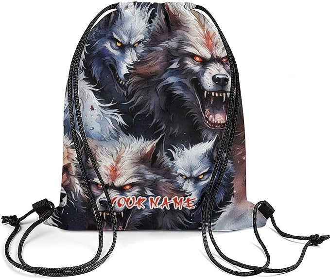 Custom Wolf Drawstring Backpack - Cute Cinch Sack, String Backpacks for Women Men Kids Boys Girls for Gym Outdoor Sports Travel Athletic Drawstring Bag - Lightweight/Foldable