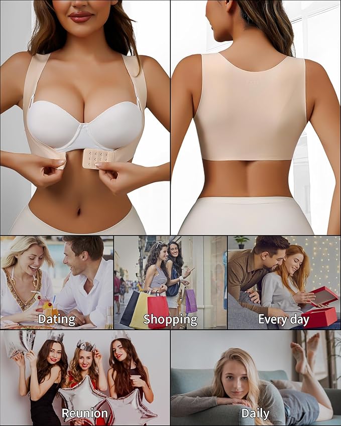Front Closure Chest Brace Up for Women Lightweight Posture Corrector Sleeveless Slimming Back Brace Support Shaper