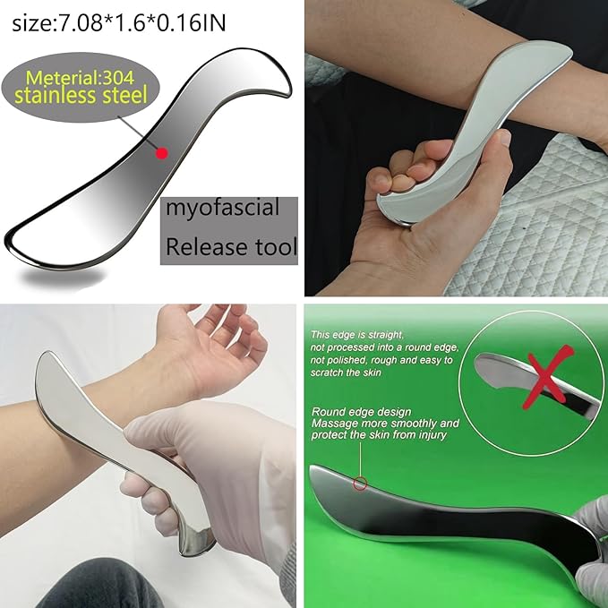 5 in 1 Stainless Steel Muscle Scraper Gua Sha Massage Tool Set, Scraping Tool Physical Therapy with Storage Case, Soft Tissue and Myofascial Release