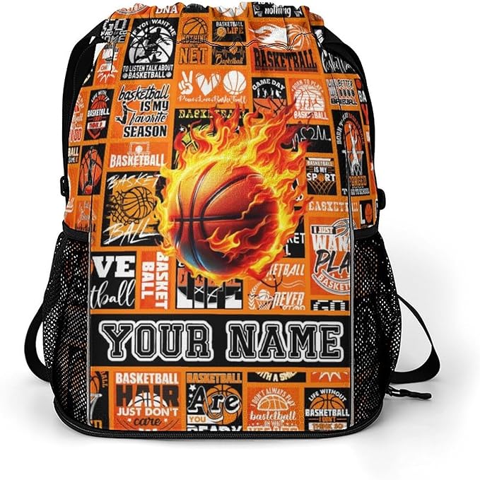 Custom Basketball Drawstring Backpack - Cool Cinch Sack, String Backpacks with Pocket for Kids Women Men Boys Girls for Gym Outdoor Sports Travel Athletic Drawstring Bag - Lightweight/Foldable