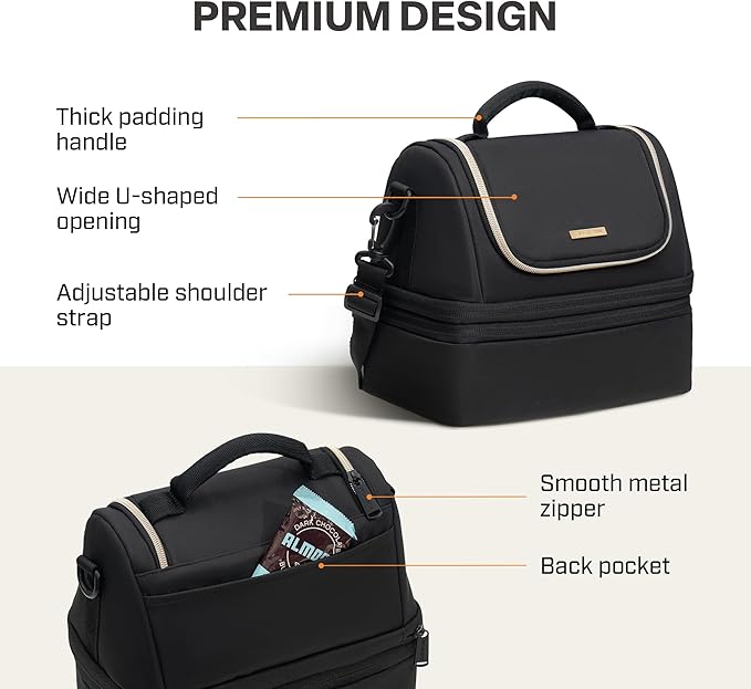 Everfun Expandable Lunch Box for Women with Container, Double Deck Lunch Bag Insulated Leakproof Large Cooler Bag with Adjustable Strap