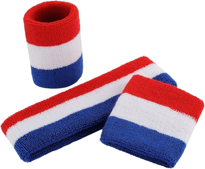 ONUPGO 6 Pieces Sweatbands Set - Sports Headbands Wristbands for Men & Women,Cotton Terry Cloth Sweatband for Tennis,Basketball,Gym,Working Out - Moisture Wicking Elasticity