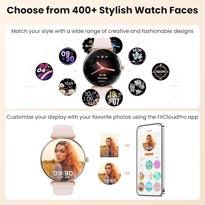 Hwagol Smart Watches for Women Android & iOS Compatible[Calls/Answer/Metal Slim] 1.43" Micro-Spherical AMOLED Screen,IP68 Waterproof Sports Watch Fitness Tracker Sleep/Heart Rate Monitor