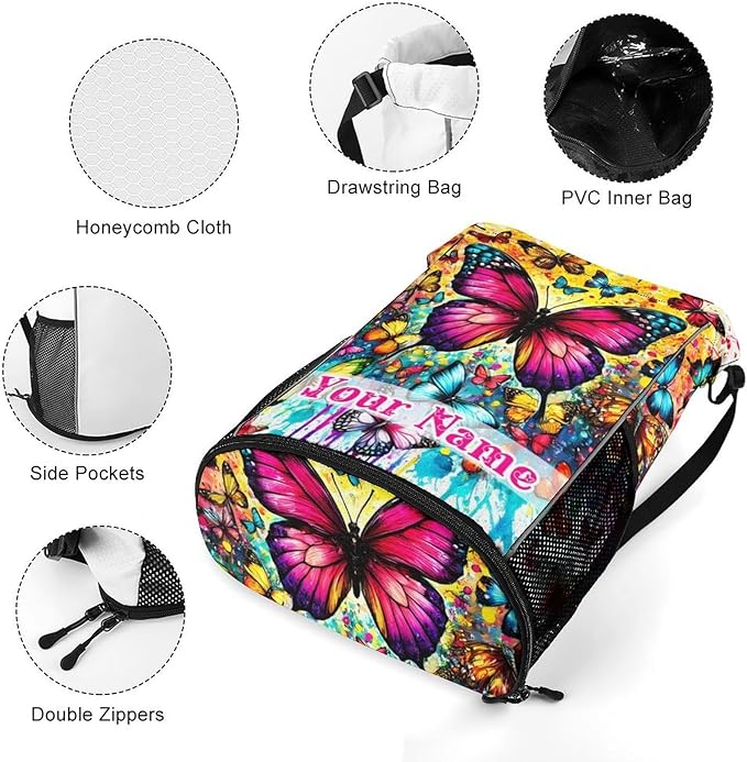 Custom Butterfly Drawstring Backpack - Cute Cinch Sack, String Backpacks with Pocket for Kids Boys Girls Women Men for Gym Outdoor Sports Travel Athletic Drawstring Bag - Lightweight/Foldable