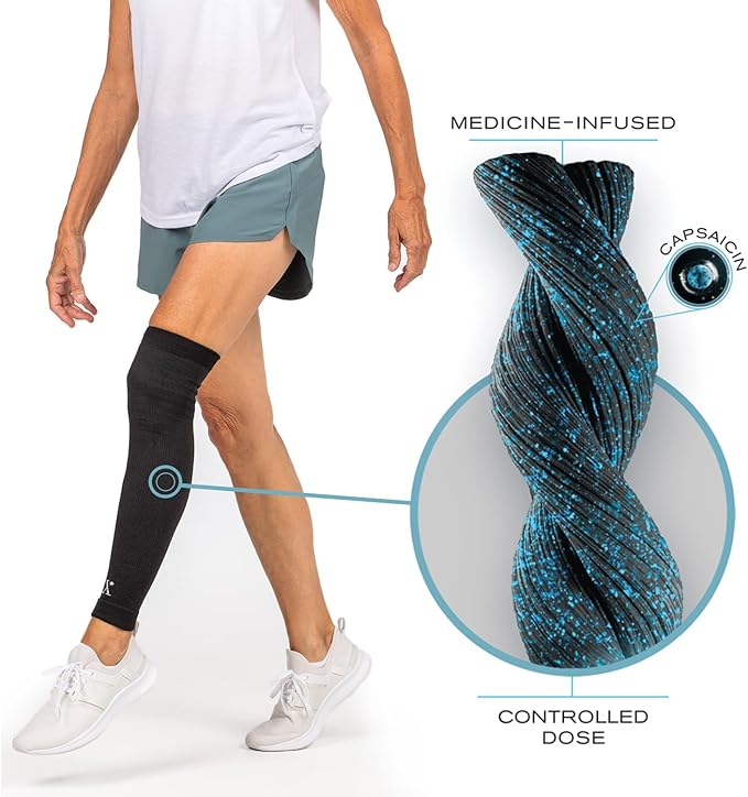 Medicine-Infused Pain Relieving Leg Compression Sleeve for Men and Women with Leg/Knee Pain, Arthritis, Tendonitis, and Calf Cramps