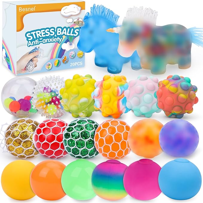 20Pack Stress Balls, Squishy Balls, Squeeze Balls for Adults, Stress Relief Balls, Prize Box Stuffers, Party Favors